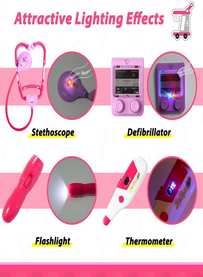 Liberry Doctor Kit for Toddlers Ages 2 3 4 5, Pretend Kids Doctor Playset with Cart, Costume and Stethoscope, Role Play Medical Toys Birthday Gift for Girls Boys (Pink) - Image 3